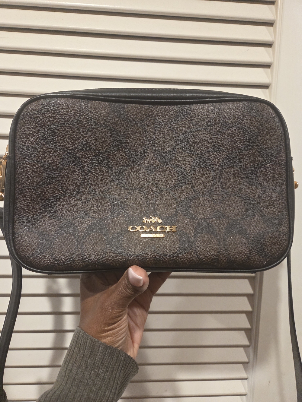 Coach Dark Brown Signature Canvas Crossbody with Gold Hardware